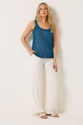 LTS PREMIUM Tall Women's Teal Blue Linen Knitted Vest Top | Long Tall Sally 1
