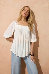 LTS Tall Women's White Square Neck Textured Top | Long Tall Sally 3