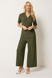 M&Co Khaki Green Textured Top and Trousers Set | M&Co 3