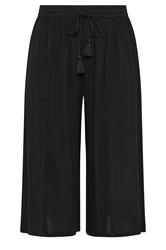 YOURS Curve Black Scallop Trim Crinkle Cropped Trousers