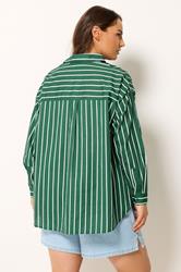 YOURS Plus Size Dark Green & White Striped Shirt | Yours Clothing 4