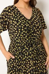YOURS Plus Size Black & Yellow Floral Crinkle Maxi Dress | Yours Clothing 4