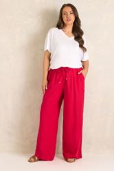 EVANS Plus Size Red Wide Leg Premium Linen Trousers | Evans 2