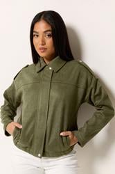 M&Co Petite Khaki Green Faux Suede Bomber Jacket | M&Co 5
