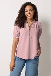 M&Co Pink Pastel Tie Neck Frill Sleeve Blouse | M&Co 3