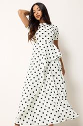 PixieGirl Petite Women's White Polka Dot Print Maxi Dress | PixieGirl 1