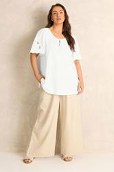 EVANS Plus Size White Broderie Sleeve Tie Neck Blouse | Evans 2