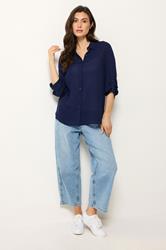 M&Co Navy Blue Crinkle Tab Sleeve Shirt | M&Co 1