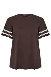 YOURS Curve Brown Broderie Anglaise Angel Sleeve T-Shirt