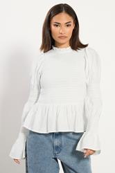 PixieGirl Petite Women's White Shirred Peplum Smock Top | PixieGirl 7