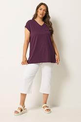 YOURS Plus Size Purple Stud Pocket T-Shirt | Yours Clothing 1