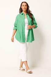 YOURS Plus Size Green & White Striped Shirt | Yours Clothing 2