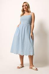 YOURS Plus Size Blue Stripe Shirred Dress | Yours Clothing 1