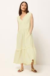 PixieGirl Petite Women's Yellow Ruffle Tie Back Midi Dress | PixieGirl 1