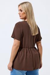 LIMITED COLLECTION Plus Size Chocolate Brown Peplum Top | Yours Clothing 2