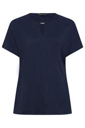 EVANS Curve Navy Blue Grown On Sleeve Textured Top