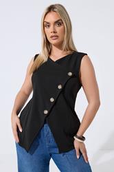 YOURS Plus Size Black Asymmetric Button Waistcoat | Yours Clothing 3
