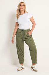 YOURS Plus Size Khaki Green Twill Barrel Leg Trousers | Yours Clothing 3