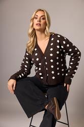 LIMITED COLLECTION Plus Size Chocolate Brown Polka Dot Knitted Cardigan | Yours Clothing 3