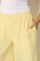 PixieGirl Petite Women's Yellow Button Linen Wide Leg Trousers | PixieGirl 4