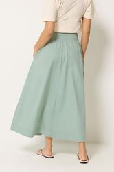 PixieGirl Petite Women's Sage Green Poplin Shirred Cotton Maxi Skirt | PixieGirl 2