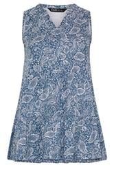 YOURS Curve Blue Paisley Notch Neck Vest Top