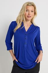 M&Co Blue Half Placket Collarless Shirt | M&Co 3