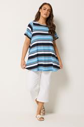 Yours Plus Size Blue Ribbed Stripe Swing T-Shirt | Yours Clothing 1