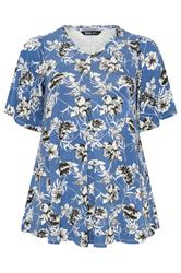 YOURS Plus Size Blue Floral Pleat Front Short Sleeve Top | Yours Clothing 5