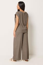 M&Co Petite Mocha Brown Textured Top And Trousers Set | M&Co 1