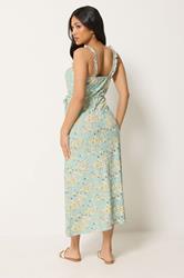 PixieGirl Petite Women's Sage Green Ditsy Floral Belted Midi Dress | PixieGirl 2