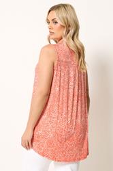 YOURS Plus Size Orange Floral Ikat Print Sleeveless Swing Blouse | Yours Clothing 2