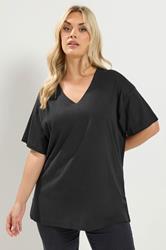 YOURS Plus Size Black V-neckline Longline T-Shirt | Yours Clothing 3