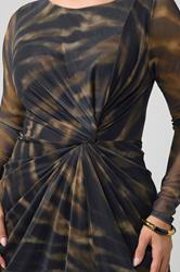 YOURS LONDON Plus Size Brown Zebra Mesh Side Knot Midi Dress | Yours Clothing 4