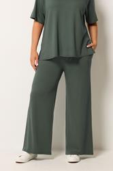 YOURS Plus Size Sage Green Soft Touch Wide Leg Joggers | Yours Clothing 1