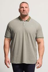 JACK & JONES Big & Tall Olive Green Tipped Polo Shirt | BadRhino 3