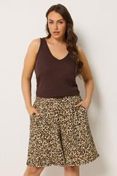 YOURS Plus Size Brown Leopard Print Textured Shorts | Yours Clothing 3