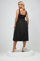 YOURS LONDON Plus Size Black Square Neck Midi Skater Dress | Yours Clothing 2