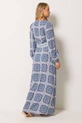 LTS Tall Women's Blue Tile Print Button Maxi Dress | Long Tall Sally 2