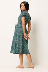 M&Co Petite Green Ditsy Floral Midi Wrap Dress | M&Co 2