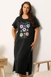 YOURS Plus Size 2 PACK Black 'Sleep Solves Everything'  Floral Midaxi Nightdresses | Yours Clothing 2