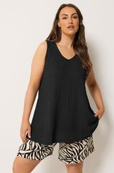 YOURS Plus Size Black Crinkle V-Neck Cami Vest Top | Yours Clothing 3