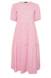YOURS Curve Pink Polka Dot Tiered Dress