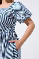 LIMITED COLLECTION Plus Size Blue Stripe Puff Sleeve Dress | Yours Clothing 4