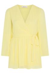 YOURS LONDON Curve Yellow Pleat Sleeve Wrap Top