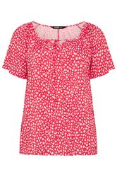 YOURS blusa roja de manga corta con estampado floral y jaretas 