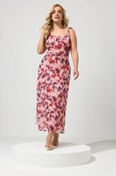 YOURS Plus Size Pink Floral Keyhole Ruffle Dress | Yours Clothing 1