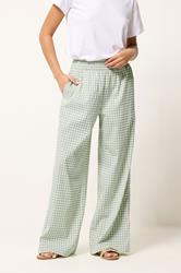 PixieGirl Petite Women's Green Gingham Wide Leg Trousers | PixieGirl 2