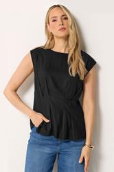 LTS Tall Black Pleated Peplum Top | Long Tall Sally 1