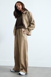PixieGirl Petite Women's Natural Brown Stripe Pull On Wide Leg Trousers | PixieGirl 3